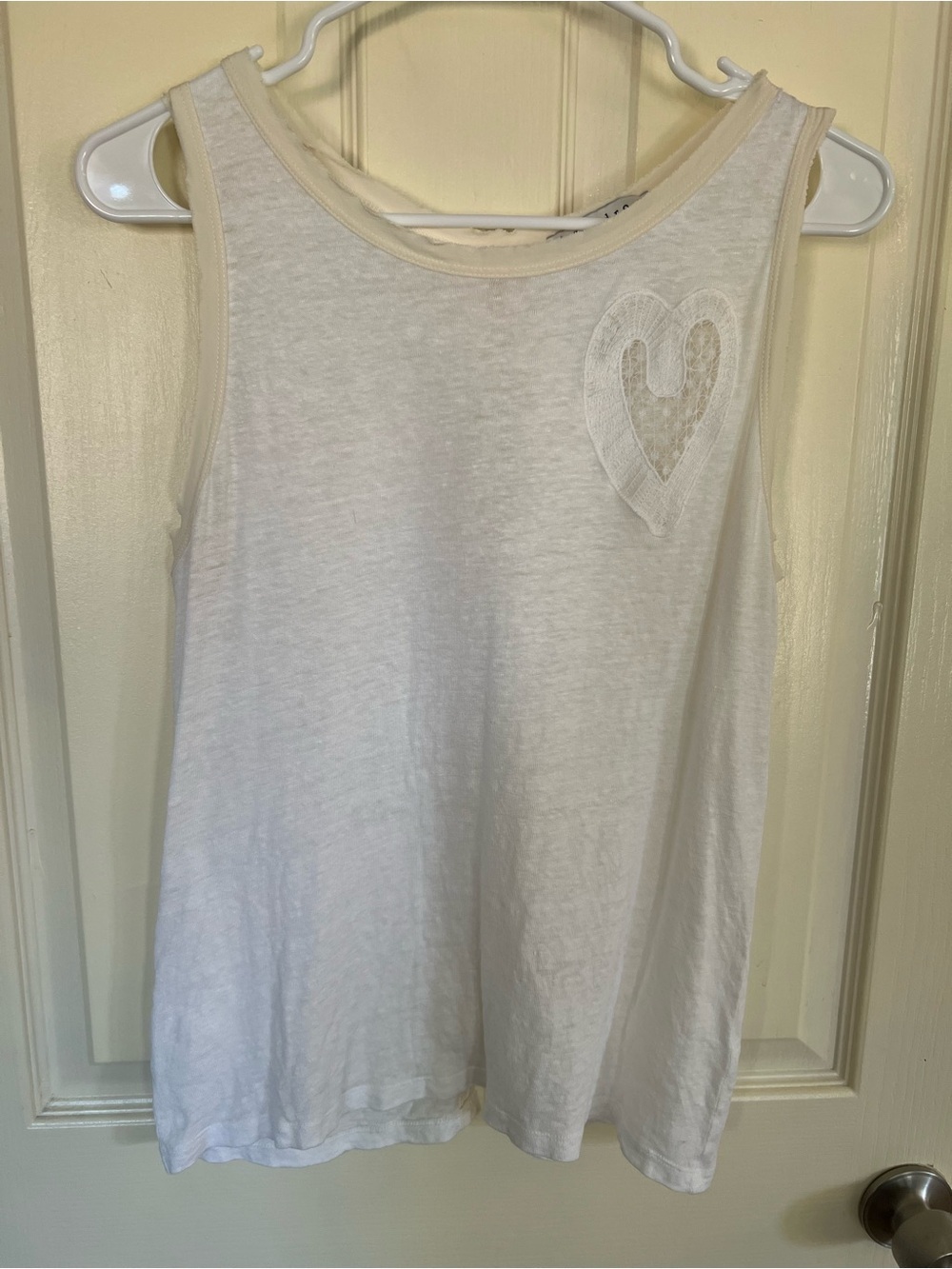 Sandro Paris White Sleeveless Open Back Heart Tank Top Silk Trim